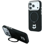 Karl Lagerfeld dėklas su 360 žiedo stovu Choupette galvos smeigtukas MagSafe skirtas iPhone 18 Pro / 17 Pro - juoda --...