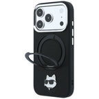 Karl Lagerfeld dėklas su 360 žiedo stovu Choupette galvos smeigtukas MagSafe skirtas iPhone 18 Pro / 17 Pro - juoda --...