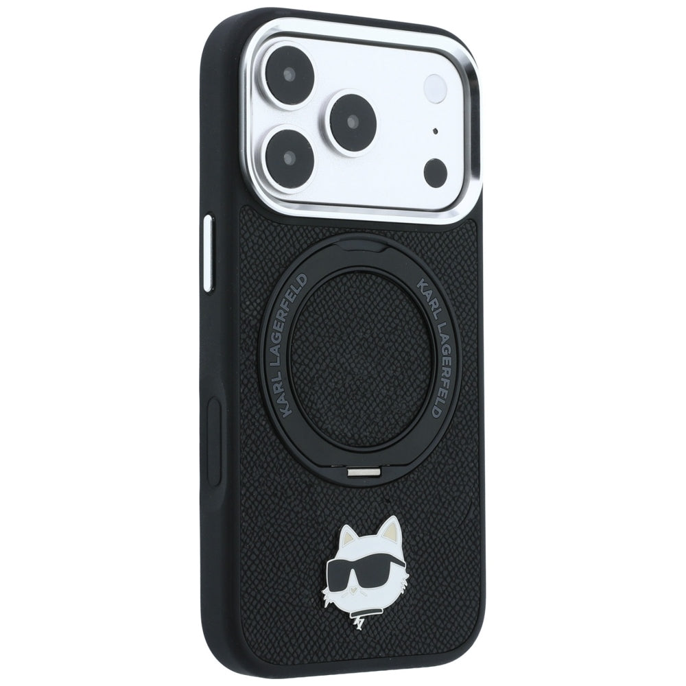 Karl Lagerfeld dėklas su 360 žiedo stovu Choupette galvos smeigtukas MagSafe skirtas iPhone 18 Pro / 17 Pro - juoda --...