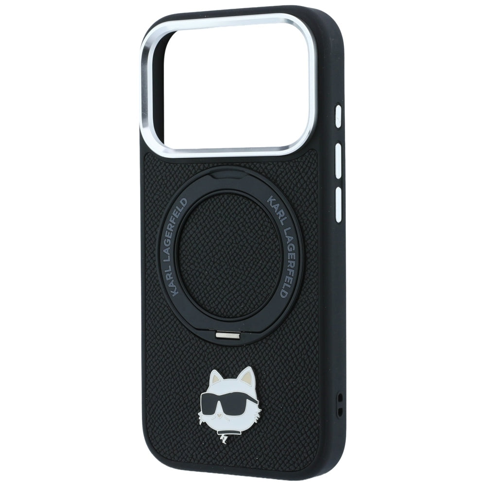 Karl Lagerfeld dėklas su 360 žiedo stovu Choupette galvos smeigtukas MagSafe skirtas iPhone 18 Pro / 17 Pro - juoda --...