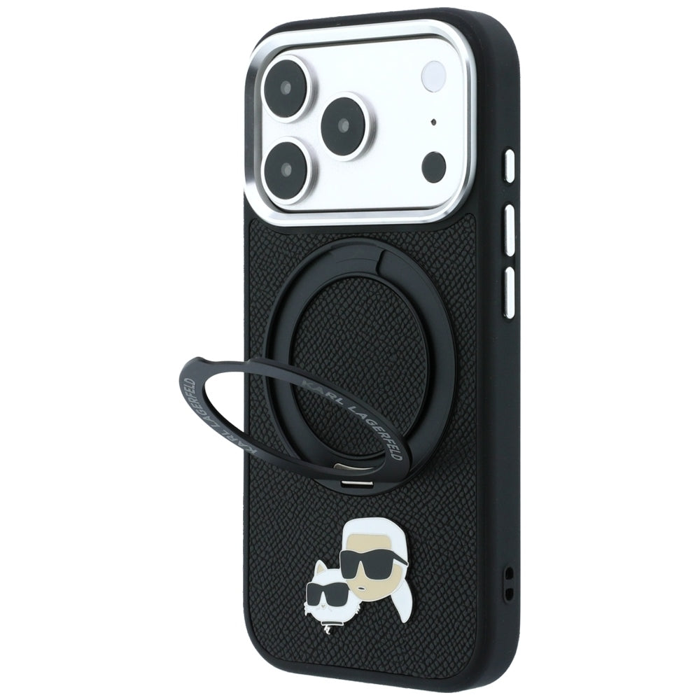 Karl Lagerfeld dėklas su 360 žiedo stovu Karl ir Choupette galvučių smeigtukas MagSafe skirtas iPhone 18 Pro / 17 Pro -...