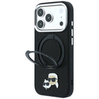 Karl Lagerfeld dėklas su 360 žiedo stovu Karl ir Choupette galvučių smeigtukas MagSafe skirtas iPhone 18 Pro / 17 Pro -...
