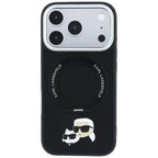 Karl Lagerfeld dėklas su 360 žiedo stovu Karl ir Choupette galvučių smeigtukas MagSafe skirtas iPhone 18 Pro / 17 Pro -...