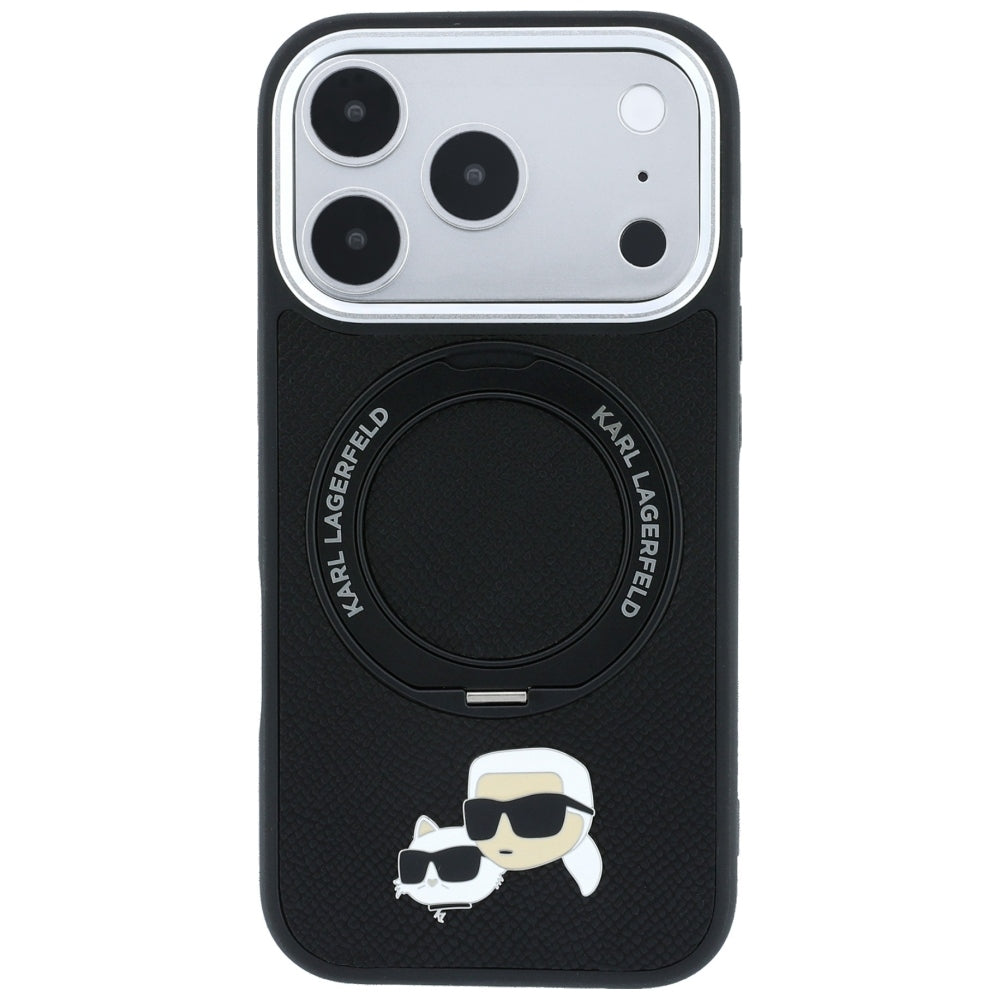 Karl Lagerfeld dėklas su 360 žiedo stovu Karl ir Choupette galvučių smeigtukas MagSafe skirtas iPhone 18 Pro / 17 Pro -...