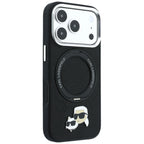 Karl Lagerfeld dėklas su 360 žiedo stovu Karl ir Choupette galvučių smeigtukas MagSafe skirtas iPhone 18 Pro / 17 Pro -...