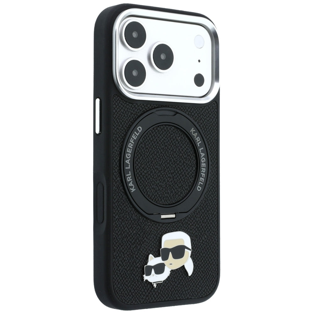 Karl Lagerfeld dėklas su 360 žiedo stovu Karl ir Choupette galvučių smeigtukas MagSafe skirtas iPhone 18 Pro / 17 Pro -...