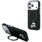 Karl Lagerfeld dėklas su 360 žiedo stovu Karl ir Choupette galvučių smeigtukas MagSafe skirtas iPhone 18 Pro Max / 17 Pro...