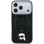 Karl Lagerfeld dėklas su 360 žiediniu stovu ir Karl galvos smeigtuku MagSafe skirtas iPhone 18 Pro / 17 Pro - juodas --...