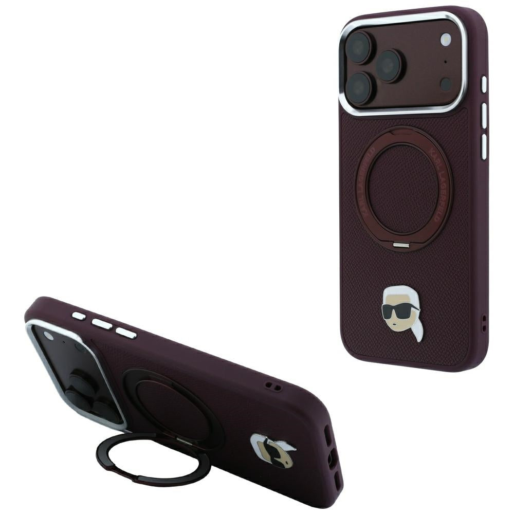 Dėklas Karl Lagerfeld su 360 žiediniu stovu ir Karl galvos smeigtuku MagSafe, skirtas iPhone 18 Pro Max / 17 Pro Max -...
