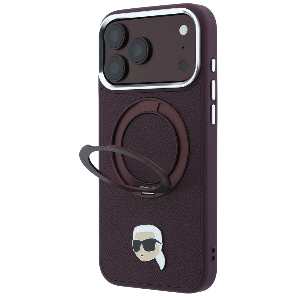 Dėklas Karl Lagerfeld su 360 žiediniu stovu ir Karl galvos smeigtuku MagSafe, skirtas iPhone 18 Pro Max / 17 Pro Max -...