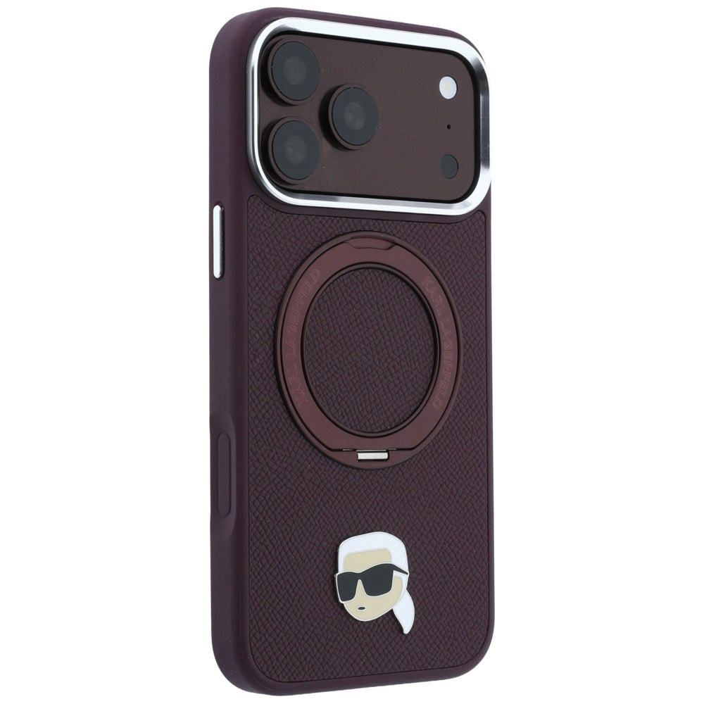Dėklas Karl Lagerfeld su 360 žiediniu stovu ir Karl galvos smeigtuku MagSafe, skirtas iPhone 18 Pro Max / 17 Pro Max -...