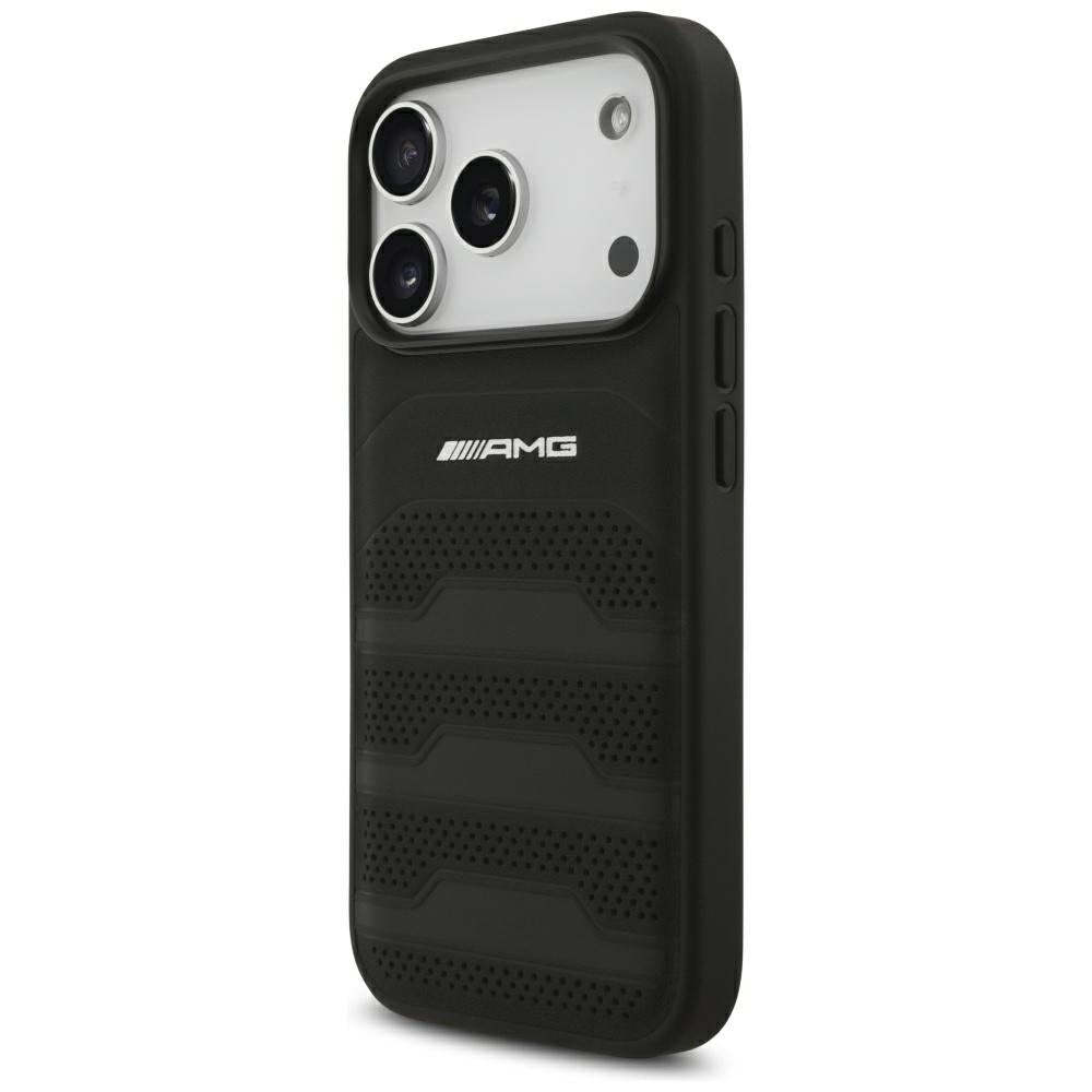 Dėklas Mercedes AMG Leather Debossed Lines, skirtas iPhone 18 Pro / 17 Pro - juodas -- iPhone 18 Pro / iPhone 17 Pro