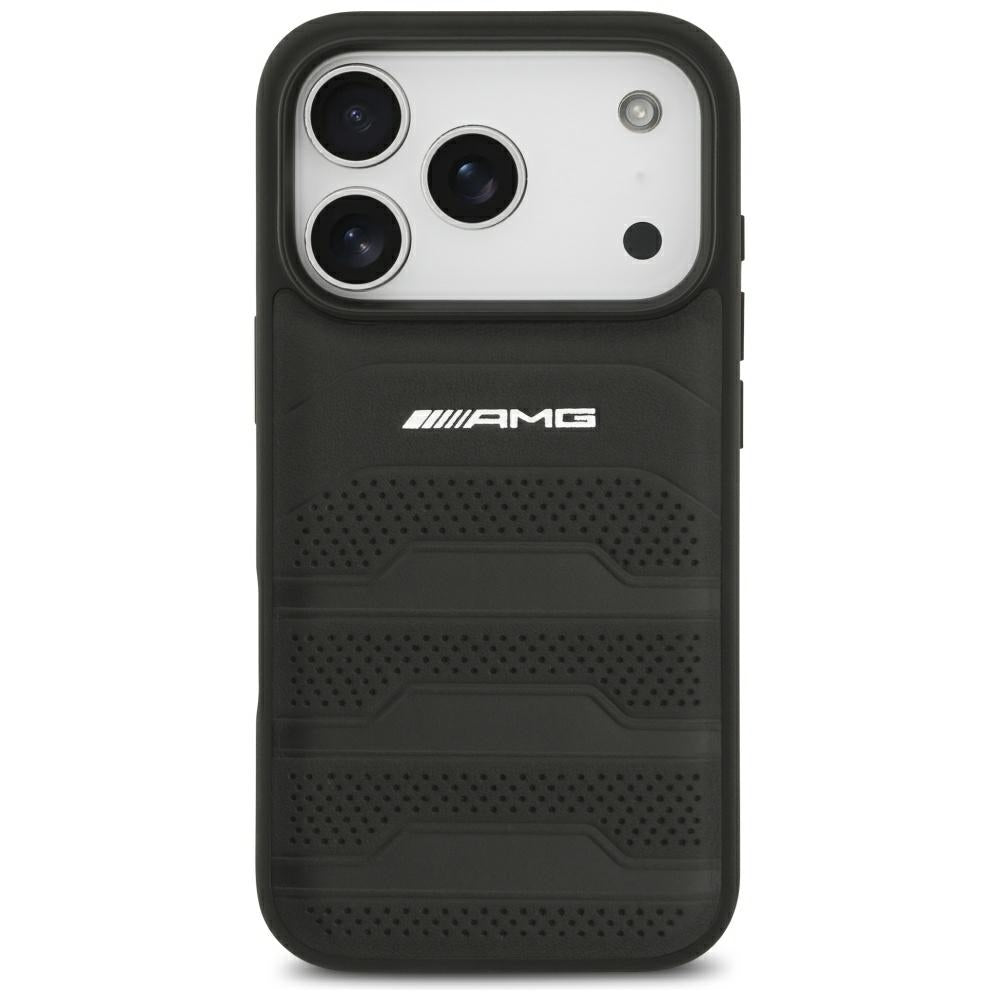 Dėklas Mercedes AMG Leather Debossed Lines, skirtas iPhone 18 Pro / 17 Pro - juodas -- iPhone 18 Pro / iPhone 17 Pro