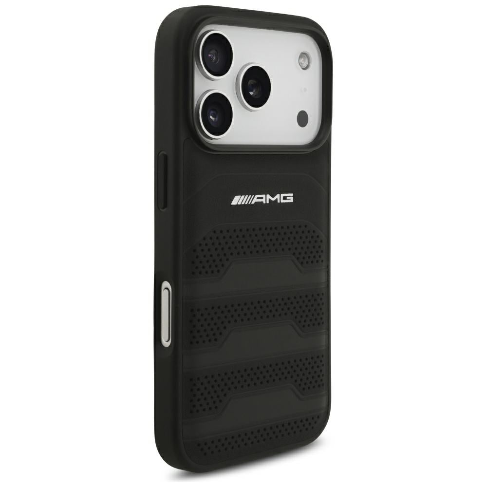 Dėklas Mercedes AMG Leather Debossed Lines, skirtas iPhone 18 Pro / 17 Pro - juodas -- iPhone 18 Pro / iPhone 17 Pro