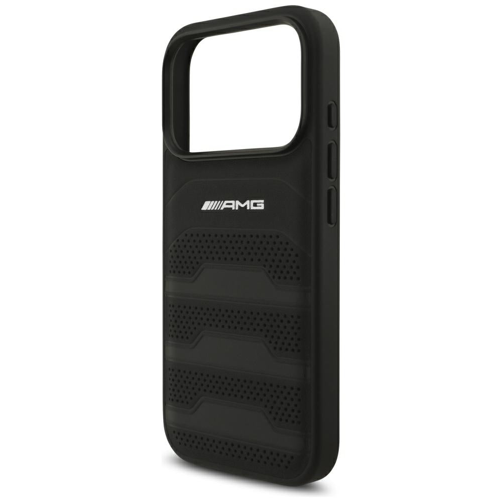 Dėklas Mercedes AMG Leather Debossed Lines, skirtas iPhone 18 Pro / 17 Pro - juodas -- iPhone 18 Pro / iPhone 17 Pro