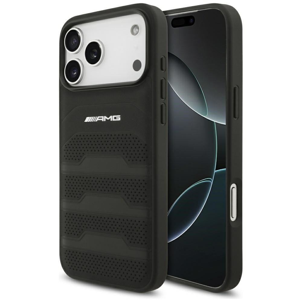 Dėklas Mercedes AMG Leather Debossed Lines Logo, skirtas iPhone 18 Pro Max / 17 Pro Max - Juodas -- iPhone 18 Pro Max /...
