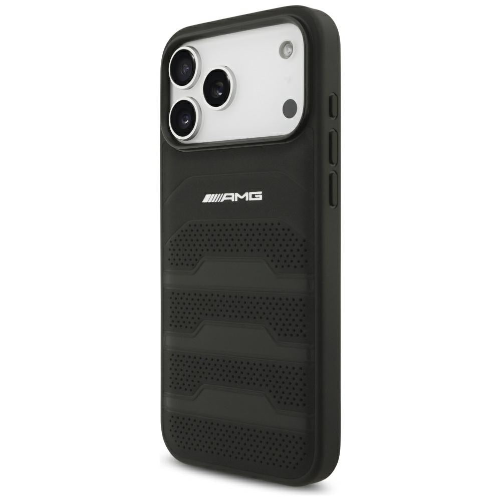 Dėklas Mercedes AMG Leather Debossed Lines Logo, skirtas iPhone 18 Pro Max / 17 Pro Max - Juodas -- iPhone 18 Pro Max /...