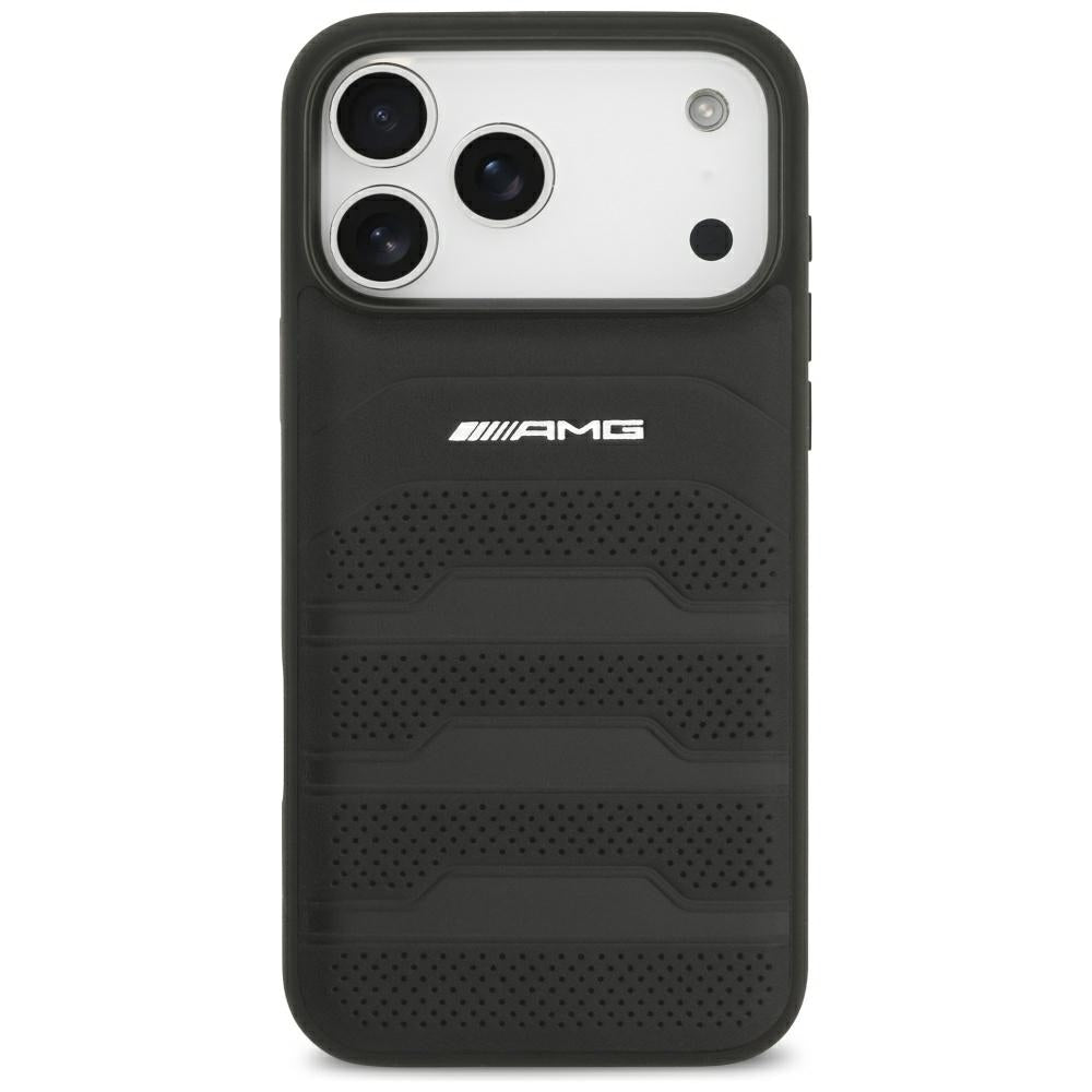 Dėklas Mercedes AMG Leather Debossed Lines Logo, skirtas iPhone 18 Pro Max / 17 Pro Max - Juodas -- iPhone 18 Pro Max /...