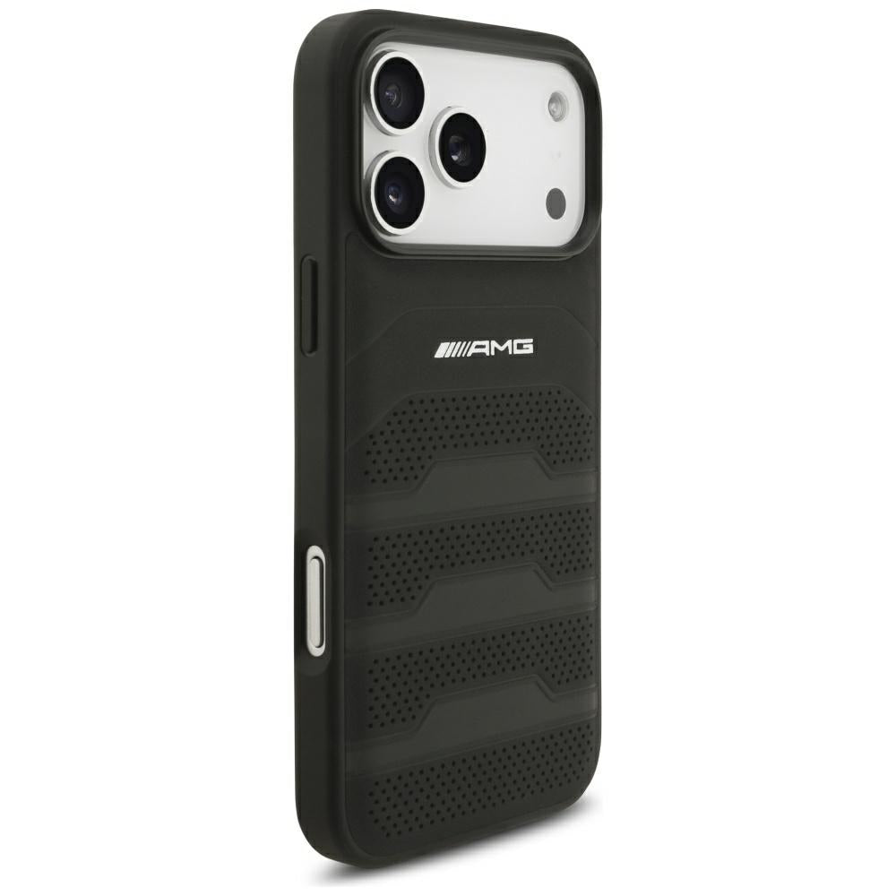 Dėklas Mercedes AMG Leather Debossed Lines Logo, skirtas iPhone 18 Pro Max / 17 Pro Max - Juodas -- iPhone 18 Pro Max /...