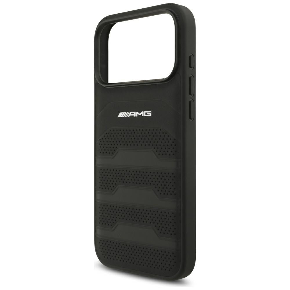 Dėklas Mercedes AMG Leather Debossed Lines Logo, skirtas iPhone 18 Pro Max / 17 Pro Max - Juodas -- iPhone 18 Pro Max /...