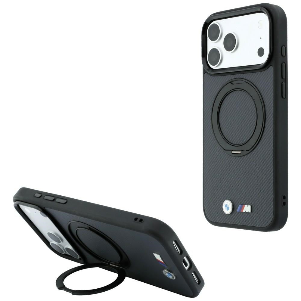 Dėklas BMW Kevlar Ring Stand 360 MagSafe, skirtas iPhone 18 Pro / 17 Pro - Tamsiai pilkas -- iPhone 18 Pro / iPhone 17 Pro