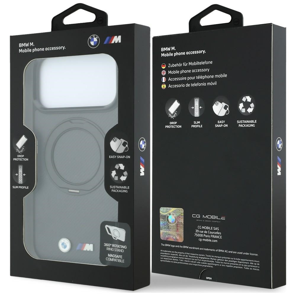 Dėklas BMW Kevlar Ring Stand 360 MagSafe, skirtas iPhone 18 Pro / 17 Pro - Tamsiai pilkas -- iPhone 18 Pro / iPhone 17 Pro
