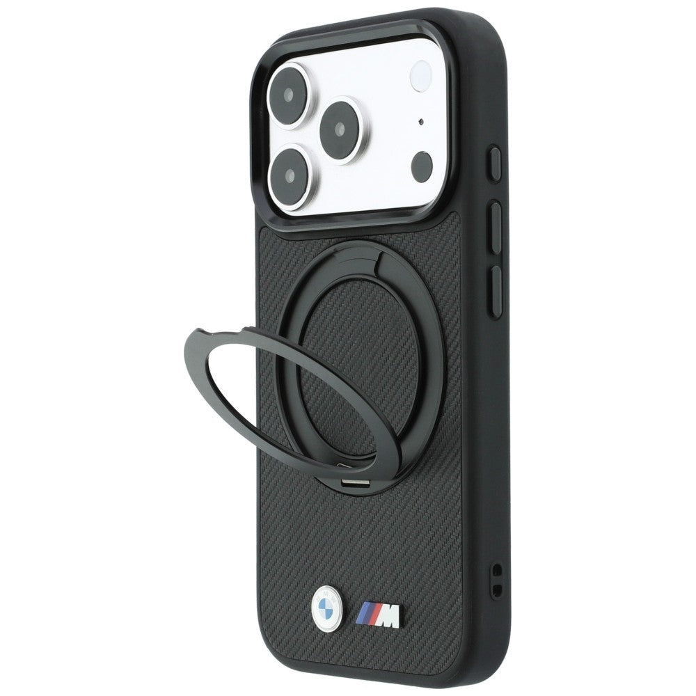 Dėklas BMW Kevlar Ring Stand 360 MagSafe, skirtas iPhone 18 Pro / 17 Pro - Juodas -- iPhone 18 Pro / iPhone 17 Pro