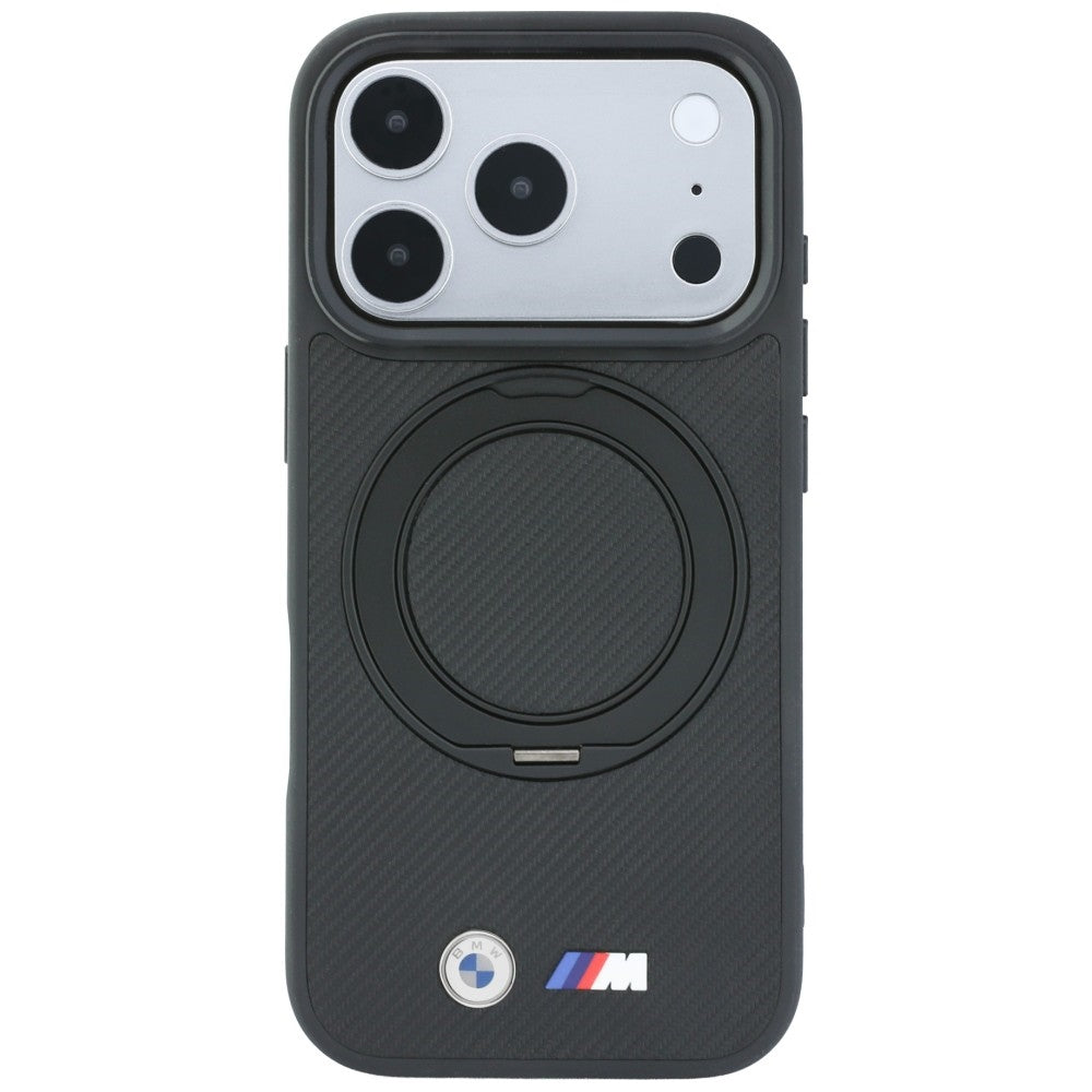 Dėklas BMW Kevlar Ring Stand 360 MagSafe, skirtas iPhone 18 Pro / 17 Pro - Juodas -- iPhone 18 Pro / iPhone 17 Pro