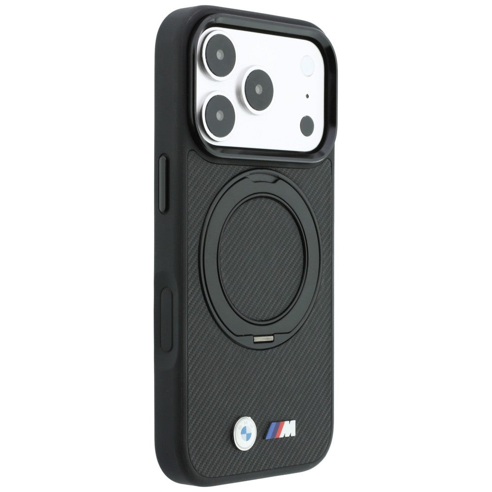 Dėklas BMW Kevlar Ring Stand 360 MagSafe, skirtas iPhone 18 Pro / 17 Pro - Juodas -- iPhone 18 Pro / iPhone 17 Pro