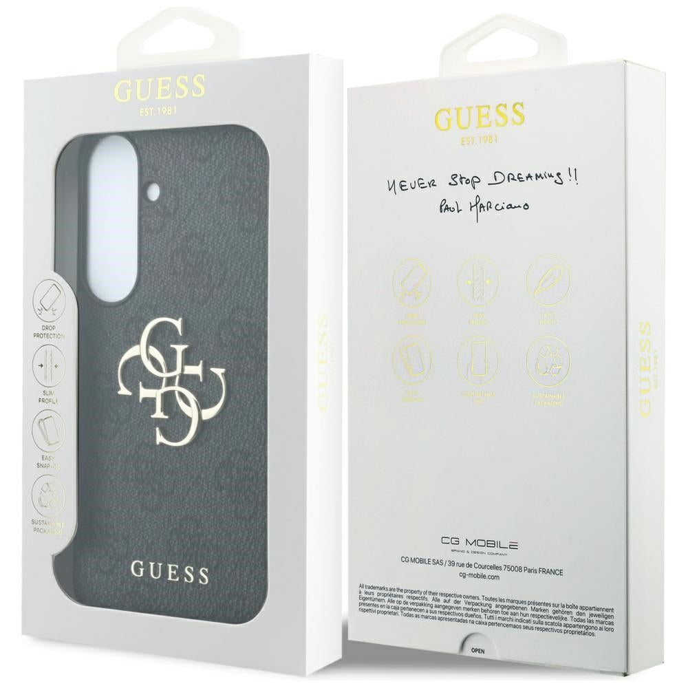 Dėklas Samsung Galaxy S26 FE - Guess Embossed 4G Ring Classic Logo MagSafe - Juodas -- Samsung Galaxy S26 FE