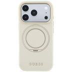 Dėklas iPhone 18 Pro / 17 Pro - Guess Ring Stand 360 Grained Classic Logo MagSafe - Smėlio spalvos -- iPhone 18 Pro /...