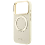 Dėklas iPhone 18 Pro / 17 Pro - Guess Ring Stand 360 Grained Classic Logo MagSafe - Smėlio spalvos -- iPhone 18 Pro /...