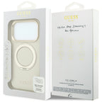 Dėklas iPhone 18 Pro / 17 Pro - Guess Ring Stand 360 Grained Classic Logo MagSafe - Smėlio spalvos -- iPhone 18 Pro /...