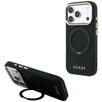 Dėklas iPhone 18 Pro Max / 17 Pro Max - Guess Ring Stand 360 Grained Classic Logo MagSafe - Juodas -- iPhone 18 Pro Max /...
