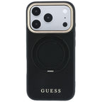 Dėklas iPhone 18 Pro Max / 17 Pro Max - Guess Ring Stand 360 Grained Classic Logo MagSafe - Juodas -- iPhone 18 Pro Max /...