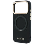 Dėklas iPhone 18 Pro Max / 17 Pro Max - Guess Ring Stand 360 Grained Classic Logo MagSafe - Juodas -- iPhone 18 Pro Max /...