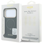Dėklas iPhone 18 Pro Max / 17 Pro Max - Guess Ring Stand 360 Grained Classic Logo MagSafe - Juodas -- iPhone 18 Pro Max /...