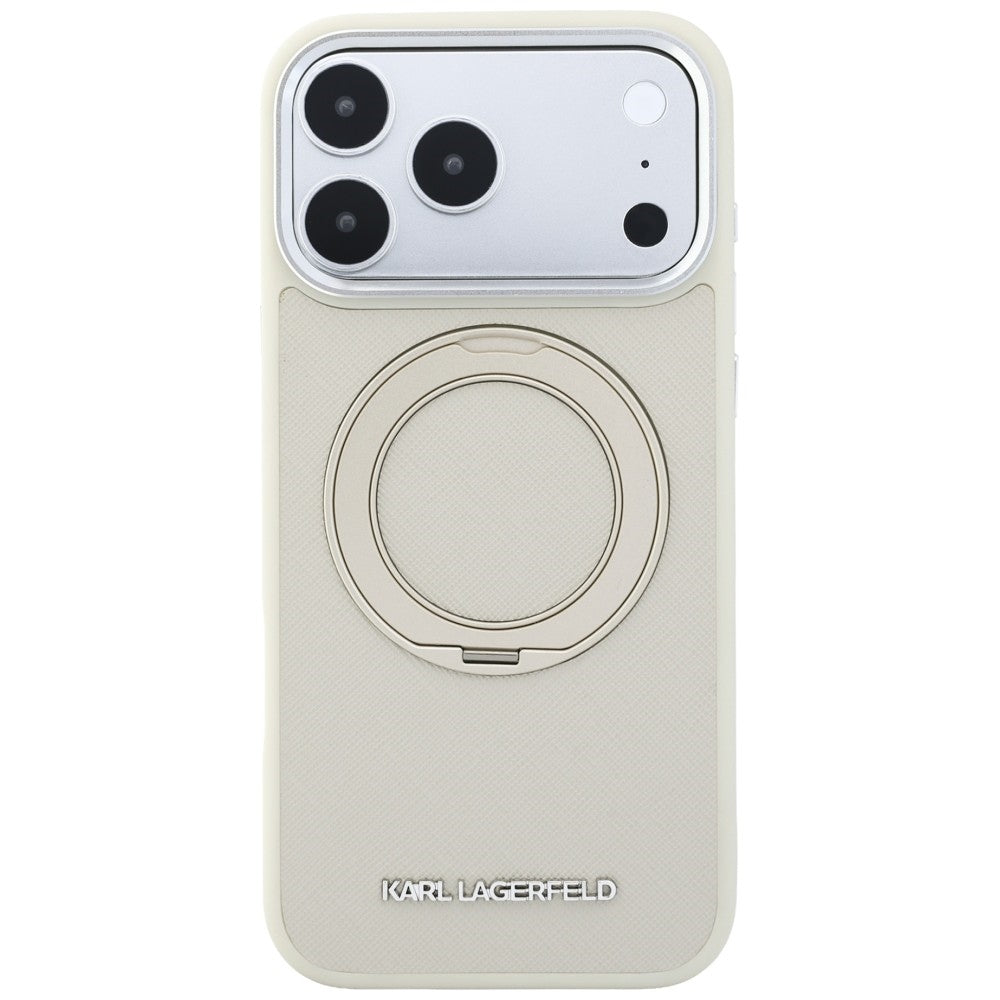 Dėklas Karl Lagerfeld Ring Stand 360 Saffiano Classic Logo MagSafe telefonui iPhone 18 Pro Max / 17 Pro Max - Smėlinis --...