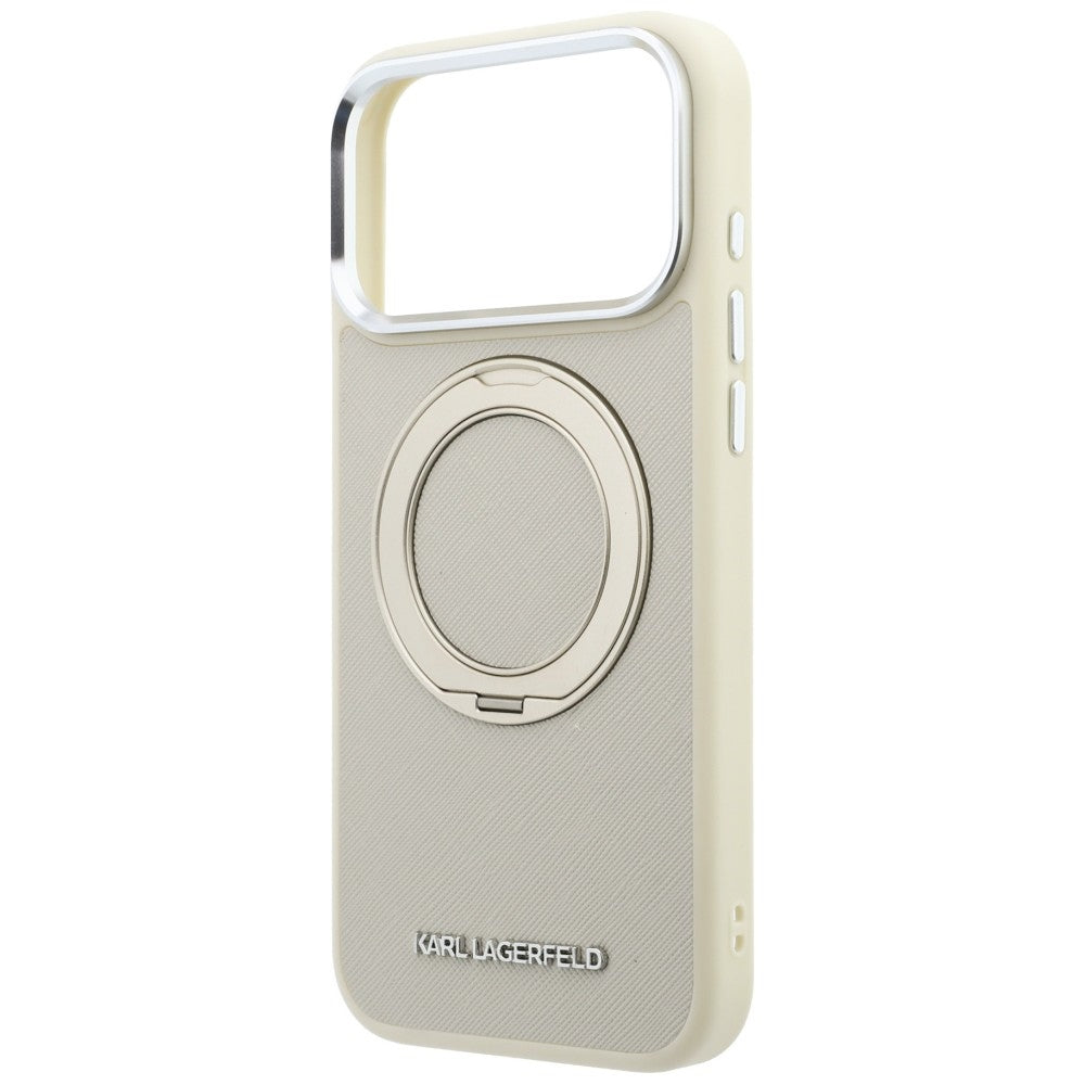 Dėklas Karl Lagerfeld Ring Stand 360 Saffiano Classic Logo MagSafe telefonui iPhone 18 Pro Max / 17 Pro Max - Smėlinis --...