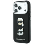 Dėklas Karl Lagerfeld Saffiano with Karl & Choupette Heads Pins & Logo telefonui iPhone 18 Pro / 17 Pro - Juodas --...