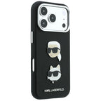 Dėklas Karl Lagerfeld Saffiano with Karl & Choupette Heads Pins & Logo telefonui iPhone 18 Pro / 17 Pro - Juodas --...
