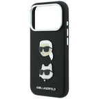 Dėklas Karl Lagerfeld Saffiano with Karl & Choupette Heads Pins & Logo telefonui iPhone 18 Pro / 17 Pro - Juodas --...