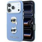 Dėklas Karl Lagerfeld Saffiano with Karl & Choupette Heads Pins & Logo telefonui iPhone 18 Pro / 17 Pro - Šviesiai...