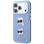 Dėklas Karl Lagerfeld Saffiano with Karl & Choupette Heads Pins & Logo telefonui iPhone 18 Pro / 17 Pro - Šviesiai...