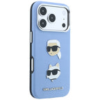 Dėklas Karl Lagerfeld Saffiano with Karl & Choupette Heads Pins & Logo telefonui iPhone 18 Pro / 17 Pro - Šviesiai...