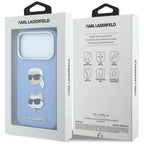 Dėklas Karl Lagerfeld Saffiano with Karl & Choupette Heads Pins & Logo telefonui iPhone 18 Pro / 17 Pro - Šviesiai...