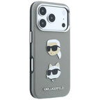 Dėklas Karl Lagerfeld Saffiano with Karl & Choupette Heads Pins & Logo, skirtas iPhone 18 Pro / 17 Pro - Pilkas -- iPhone...