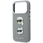Dėklas Karl Lagerfeld Saffiano with Karl & Choupette Heads Pins & Logo, skirtas iPhone 18 Pro / 17 Pro - Pilkas -- iPhone...