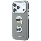 Dėklas Karl Lagerfeld Saffiano with Karl & Choupette Heads Pins & Logo, skirtas iPhone 18 Pro Max / 17 Pro Max - Pilkas...