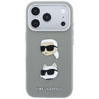 Dėklas Karl Lagerfeld Saffiano with Karl & Choupette Heads Pins & Logo, skirtas iPhone 18 Pro Max / 17 Pro Max - Pilkas...
